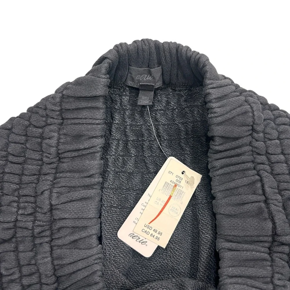 Aerie Smocked Fleece Mini Skirt Charcoal Gray French Terry 0703-1871 NEW